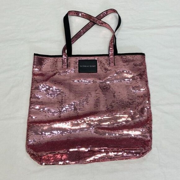 Victoria's Secret All Over Sequin Large Double Handle Open Top Bag Tote Pink - Picture 4 of 9